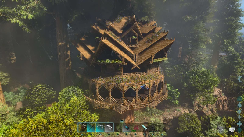 ARK-Screenshot der mehrstöckigen Holzbase von Tresgitanos im Grünen